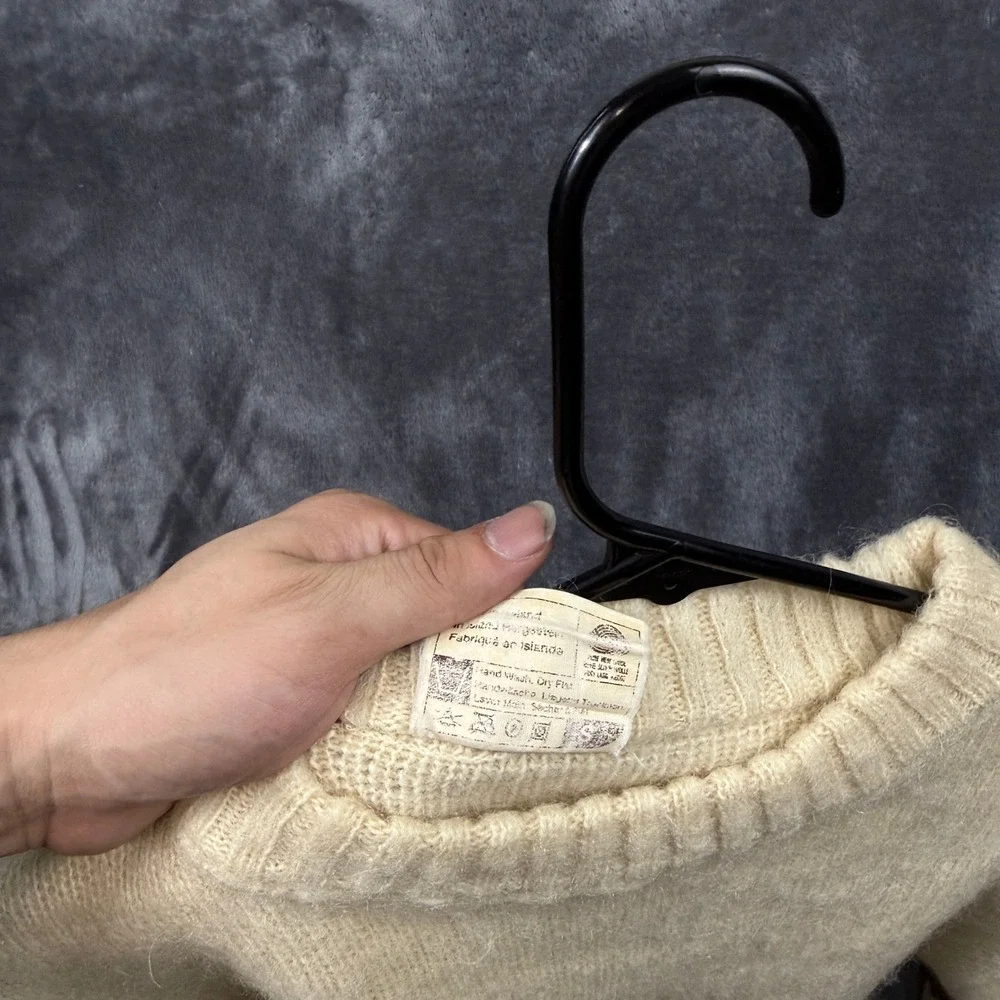 Samband of Iceland Sweater Mens M Cream Brown Fair Isle Wool Pullover Vintage